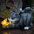Solar Garden Statue Cat,Garden Figurine Outdoor Decoration with Cat Holding Butterfly for Yard,Patio,Lawn Art Decoration,Housewarming Gift by GreenHaven Gardens