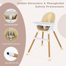 BABY JOY Convertible Baby High Chair, 3 in 1 Wooden Highchair/Booster/Chair with Removable Tray, Adjustable Legs, 5-Point Harness, PU Cushion and Footrest for Baby, Infants, Toddlers (Beige) by TinyTreasures Baby Boutique