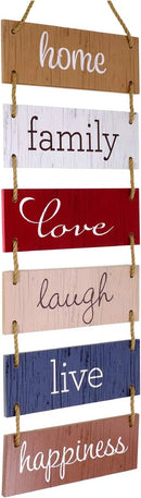 EXCELLO GLOBAL PRODUCTS Large Hanging Wall Sign: Rustic Wooden Decor (Home, Family, Love, Laugh, Live, Happiness) Hanging Wood Wall Decoration (11.75" x 32") by CozyNest Decor