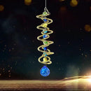 FONMY Gazing Ball Spiral Tail -Decorative Wind Spinner Sun Catcher Rainbow Maker Golden Double-Spiral W/Sea Blue Crystal Ball and Chain Crystals Beads for Indoor Outdoor Garden Decoration -14 inch H by GreenHaven Gardens