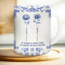 Personalized Mug - Toile De Jouy Birth Flower Grow An Old Friend - Trendy France-China Inspired Design - Christmas Birthday Gift for Girl Friends Besties BFF Best Friend Wildflower Floral Frame by TinyTreasures Baby Boutique