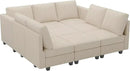 Belffin Corduroy Modular Sectional Sofa 9 Seat Convertible Sectional Sleeper Sofa Bed with Storage Ottomans Modular Sectional Couch Bed for Living Room Beige by CozyNest Decor