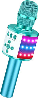 BONAOK Karaoke Microphone for Kids & Adults - Bluetooth Microphones Singing Mic with Disco Lights, Echo Effect, Built-in Speaker Portable Karaoke Player for Party Travel Gifts Q78(Ice Blue) by TinyTreasures Baby Boutique