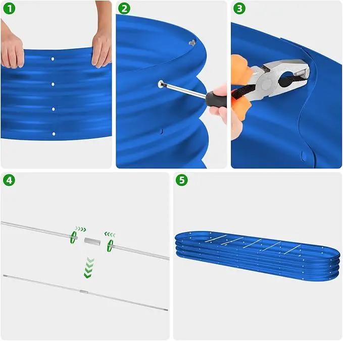 Land Guard 8×2×1ft Galvanized Raised Garden Bed Kit, 108 Gallon Capacity Raised Garden Boxes Outdoor, Oval Metal Raised Garden Beds for Vegetables, Blue(with 10 Connecting rods), photo 4 of 6