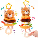Jollybaby Baby Musical Pull String Hanging Toys for Stroller Car Seat Crib Play Gym, Plush Stuffed Hamburg Bear Toy for Carseat with Music Teether Crinkle, Sensory Toy for 0-6-12-18 Months Baby Gifts by TinyTreasures Baby Boutique