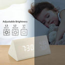 OCT17 Wooden Alarm Clock, Wood Alarm Clock Smart LED Digital Clock for Bedroom/desks, Upgraded with Time Temperature, Adjustable Brightness and Voice Control, Humidity Displaying - White by CozyNest Decor
