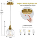 Pendant Light Fixtures Kitchen: Brushed Gold Farmhouse Island Light with Clear Glass - 6 Inch Mid Century Globe Kitchen Lighting Chandeliers Ceiling for Dining Room by CozyNest Decor