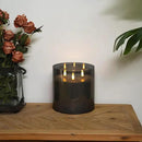 Homemory 6X6'' Extra Large Flameless Candle with 3 Wicks, Glass LED Pillar Candle, Real Wax Battery Operated Candle with Remote Control and Timer, Grey by CozyNest Decor