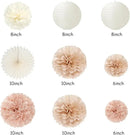 Champagne Rose-Gold Beige Birthday Party-Decorations - 14pcs Happy Banner Boho Lanterns Tissue Pom Poms,Rustic Streamers Garland Fans,Neutral One Sweet Peach Girls Women Hanging Supplies Decor Hugfond by CozyNest Decor
