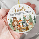 Unifury Personalized Baby First Christmas Ornament 2024, Adorable Keepsake for Babies First Christmas Tree, Holiday Decor for Celebrating Ceramic Babys 1st Christmas Ornament 2024, Woodland Animal by TinyTreasures Baby Boutique
