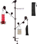 Urban Deco Deck Pole Porch Multi-Hook Bird Feeder Hooks for Deck Kit with Feeder Polyester and with 2 Adjustable Branches and Plastic Water Bowl by GreenHaven Gardens