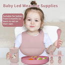Silicone Baby Feeding Set, Baby Led Weaning Supplies, Baby Spoons Suction Divided Plate Bib Cup, First Stage Solid Food Eating Utensils - 6+ Months(Pink-Red) by TinyTreasures Baby Boutique
