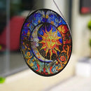 Stained Glass Suncatcher,Sun and Moon Artistic Window Hanging,7.8” Hand-Painted Glass Panel Wall Home Decor,Gift for Women Garden Decor Suncatcher (Sun and Moon), BL009 by GreenHaven Gardens