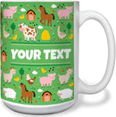 Personalized Mug for Kids - Farm Animals - Custom Name/Text, Ceramic Hot Chocolate/Cocoa/Coffee Cup for Boys/Girls, Birthday/Christmas/Holiday Gift - 15 oz, White Handle by TinyTreasures Baby Boutique