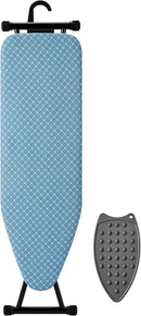 Compact Ironing Board 13 x 43, Iron Board with Heat Resistant Surface, Adjustable Height, Space Saving Table with Hook & Iron Rest for Home & Laundry Room, Diagonal Checkered Blue by CozyNest Decor