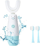 Kids Electric Toothbrush，U Shaped Toothbrush Waterproof Battery Powered 360 Automatic Sonic Toddler Toothbrushes for 8-13 Years Old for Boys Girls ，with 2 Replacement Brush Heads（Blue） by TinyTreasures Baby Boutique