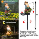 Garden Gnome Turtle solar LED Pond Statue Decoration, Fishing Gnome Turtle Garden Statue Outdoor Koi Pond or Waterfall or lawn Decor,5.3" Gnome turtle Fishing Poolside Statue contains ground insertion by GreenHaven Gardens