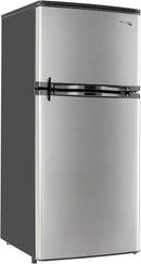 RecPro 4.4 Cu Ft RV Refrigerator | 12V Stainless Steel Fridge with Freezer | Frost-Free, Adjustable Shelves, Built-In Lock, Reversible Door | Off-Grid Ready Camper Fridge with Can Holder by CozyNest Decor