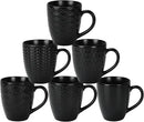 16 OZ Bone Coffee Mugs Set of 6 Matte Black, Large Ceramic Coffee Mugs Set with Different Texture Patterns, Porcelain Cups with Handle for Espresso Latte Tea Milk by CozyNest Decor