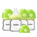 YOHKOH Natural Glass Baby Bottle with Natural Response Nipple, Newborn Anti-Colic Baby Bottles, Wide Neck Mushroom Cap Baby Bottle, Clear (Green, 3.4oz (Pack of 4)) by TinyTreasures Baby Boutique