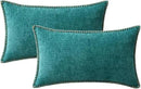 MIULEE Pack of 2 Couch Throw Pillow Covers 12x20 Inch Teal Farmhouse Decorative Pillow Covers with Stitched Edge Soft Chenille Solid Dyed Spring Pillow Covers for Sofa Bed Living Room by CozyNest Decor