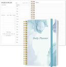 Daily Planner Undated - A5 To Do List Notebook Hourly Schedules, Spiral Appointment Planner for Women and Men, PVC Hardcover, Inner Pocket, Elastic Closure, 5.8" x 8.3", Blue Watercolor by TinyTreasures Baby Boutique