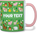 Personalized Mug for Kids - Farm Animals - Custom Name/Text, Ceramic Hot Chocolate/Cocoa/Coffee Cup for Boys/Girls, Birthday/Christmas/Holiday Gift - 11 oz, Pink Handle by TinyTreasures Baby Boutique