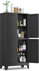 47.25" Metal Storage Cabinet, Black Kitchen Food Storage with 4 Door and 2 Adjustable Shelves, Freestanding Bathroom Cabinet, Pantry for Kitchen Dinning Room, Cupboard by CozyNest Decor