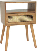 MaxSmeo Mid Century Modern Nightstand with Drawer, Small Nightstand Bedside Table, Rattan Nightstand, Wood End Table for Bedroom, Living Room (Brown) by CozyNest Decor
