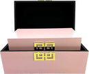 Galt International Storage Box Set Decorative Storage Box w/Hinged Lid Classic Design Wood Decor Boxes with Geometric Clasp Storage for Bedroom & Home - Set of 2 (Pink & Gold) by CozyNest Decor