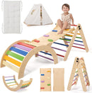 Pikler Triangle Set with Cushion, 8-in-1 Toddler Climbing Toys Indoor, Wooden Montessori Climbing Set with Arch Ramp,Ladder&Tent Cloth, Baby Indoor Climber Jungle Gyms for Toddlers Toy, Rainbow by TinyTreasures Baby Boutique
