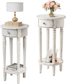 COSIEST Tall End Table with Drawer Sets of 2, Round Nightstand Bedside Table with Storage Shelf, Industrial Telephone End Table for Living Room, Bedroom, Hall Way, Space Saving by CozyNest Decor