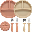 Silicone Baby Feeding Set, 2 Pack Divided Suction Plates for Baby, 2 Pack Spoons and Forks Set Baby Eating Essentials, Feeding Supplies for Toddler Utensils, BPA Free by TinyTreasures Baby Boutique