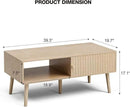 Coffee Table with Storage, Boho Dining Table with Sliding Fluted Door and Solid Wood Legs, Small Coffee Tables for Living Room, Oak by CozyNest Decor