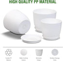 12/10/9 Large Modern Plant Pots, Plastic Planters with Drainage Holes and Saucers for Indoor Outdoor Plants Flowers, White by GreenHaven Gardens
