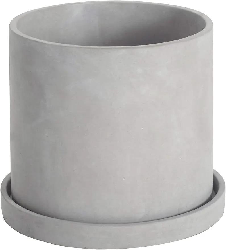 Ekirlin 9 Inch Flower Plant Pot Indoor - Grey Cement Garden Planter Concrete Planter with Drain Hole Saucer, Modern Succulents Containers for Home Decor, Office & Outdoor