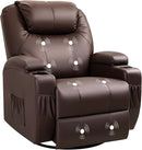 Recliner Chair, 360° Swivel Rocker Chair for Adults, Rocking Recliner Chair with Massage, Comfy Single Sofa with Side Pockets Cup Holders for Living Room, Bedroom, Nursery (Leather, Dark Brown) by TinyTreasures Baby Boutique