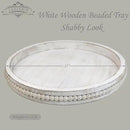 Round Wood Serving Tray with Beads, White Washed Wooden Decorative Tray for Entertaining, Decoration, and Gifting by CozyNest Decor