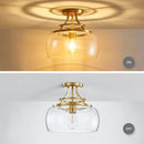 WUZUPS Chandelier Rustic Farmhouse Industrial Round Semi-flushmount Ceiling LED Light Fixture with Clear Glass Shades for Bathroom Kitchen Foyer Entryway, H 11.8" x W 13.4", E26 Base, Brushed Gold by CozyNest Decor
