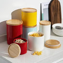 Sweejar Kitchen Canisters Ceramic Food Storage Jar, Stackable Containers with Airtight Seal Wooden Lid for Serving Coffee Bean, Flour, Tea, Spice and More - 39 Fl Oz (White) by CozyNest Decor