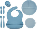 WeeSprout Baby Led Weaning Bundle, Silicone Suction Bowl, Spoons, Bib & Cup, Develops Self Feeding Skills, Dishwasher Safe (Blue) by TinyTreasures Baby Boutique