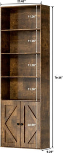 Tall Brown Wooden Bookshelf with Cabinet and Doors – 70.86" Bookcase with Doors, 6 Shelf Freestanding Tall Book Shelf for Living Room Storage, Bedroom, Home Office Organization – Brown Bookcase Wood by CozyNest Decor