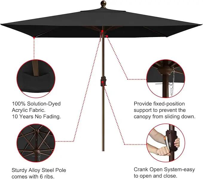 EliteShade USA 10-Year-Non-Fading 6.5x10FT Rectangular Market Umbrella Patio Umbrella Outdoor Table Umbrella with Ventilation, Black, photo 3 of 8