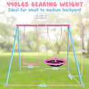 440lbs 2 Seat Kids Swing Sets for Backyard, 1 Saucer Tree Swing 32 inch, 1 Belt Swings, Heavy Duty Metal Swing Stand with Anchors(Pink+Blue) by TinyTreasures Baby Boutique