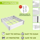 Raised Garden Bed Kit 4'x4' Outdoor Above Ground Planter Box for Growing Vegetables Flowers Herbs, DIY Gardening, Whelping Pen and More, Screwless White Vinyl Garden Bed with Grid by GreenHaven Gardens