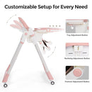 3-in-1 Foldable High Chair for Babies & Toddlers – Adjustable Height, Reclining Seat, 5-Point Safety Harness, Removable Tray, Lockable Wheels, Washable Cushion – Portable & Easy Clean, Pink by TinyTreasures Baby Boutique