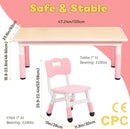 FUNLIO Kids Table and 4 Chairs Set for Ages 3-8, Height Adjustable Toddler Table and Chair Set, Easy to Wipe Arts & Crafts Table, for Classrooms/Daycares/Homes, CPC & CE Approved (5 pcs Set) - Pink by CozyNest Decor