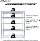 60"x24"x72" Chrome 5-Tier PREMIUM Wire Shelving NSF 4000 LBS MAX CAPACITY Heavy Duty Steel Storage Rack for Warehouses, Garages, Hospitals, Commercial Spaces, & Schools w/PREMIUM WHEELS by CozyNest Decor