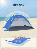 Glymnis Pop Up Beach Tent Sun Shade Shelter for 3-4 Person with UPF 50+, Lightweight & Easy Setup, Vent Windows & Zippered Door, Extended Floor Family Instant Beach Tent by TinyTreasures Baby Boutique
