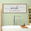 SRSZHIYUE Wash Your Worries Away Bathroom Sign Wall Art 40"x15" Funny Restroom Toilet Large Wood Framed Hanging Decor (Wood) by CozyNest Decor
